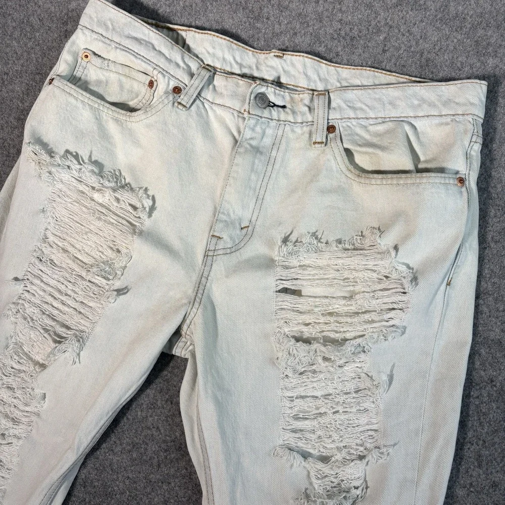 Levi's 511 Jeans Mens 36x30 Light Wash Distressed Streetwear Slim Fit Blue Denim